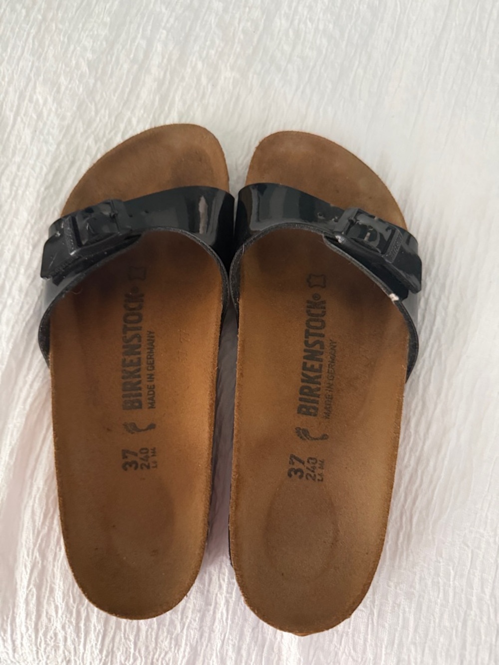 Birkenstock Black Patent Single-Strap Slide Sandals